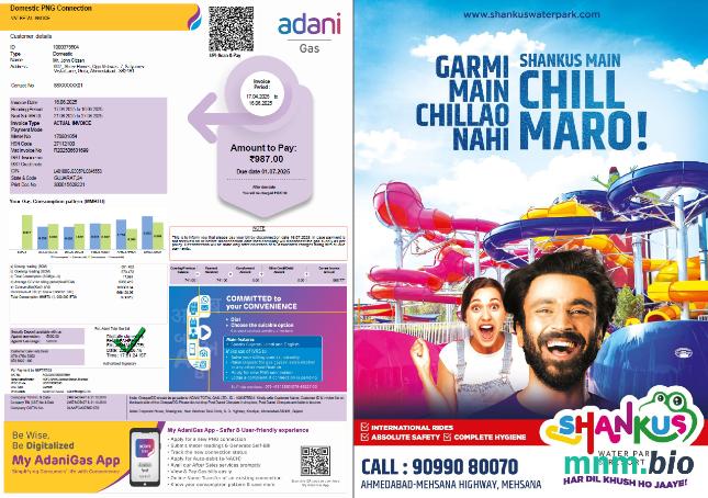 Szablon rachunku za media gazowe w Indiach Adani w formatach Word i PDF, 3 strony, 1-2 strony